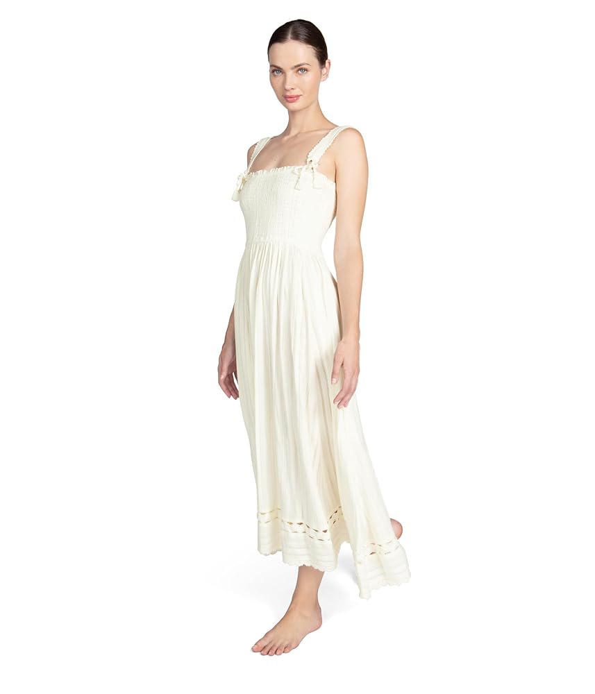 ワンピース SMOCKED COTTON DRESS Robin Piccone Women's Jo Smocked Long Dress, Ecru at Amazon